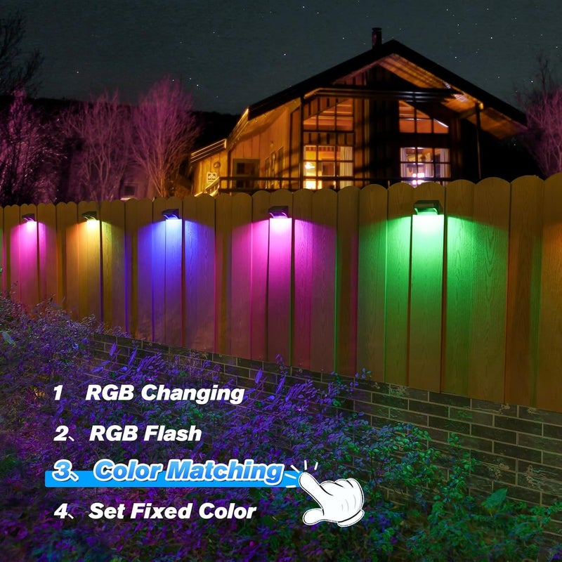 Aulanto 12 Pack Solar Fence Lights, IP65 Waterproof Outdoor Lights with Warm White and RGB Color Modes for Backyard, Garden, Wall, Deck, Stairs - Image 2